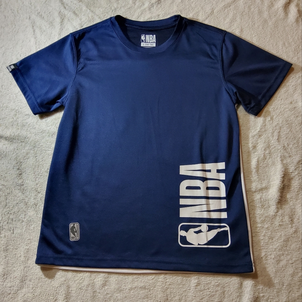 Official NBA Logo Gear T-Shirt Basketball Navy Blue Youth Boys Sz Large 14 - 16